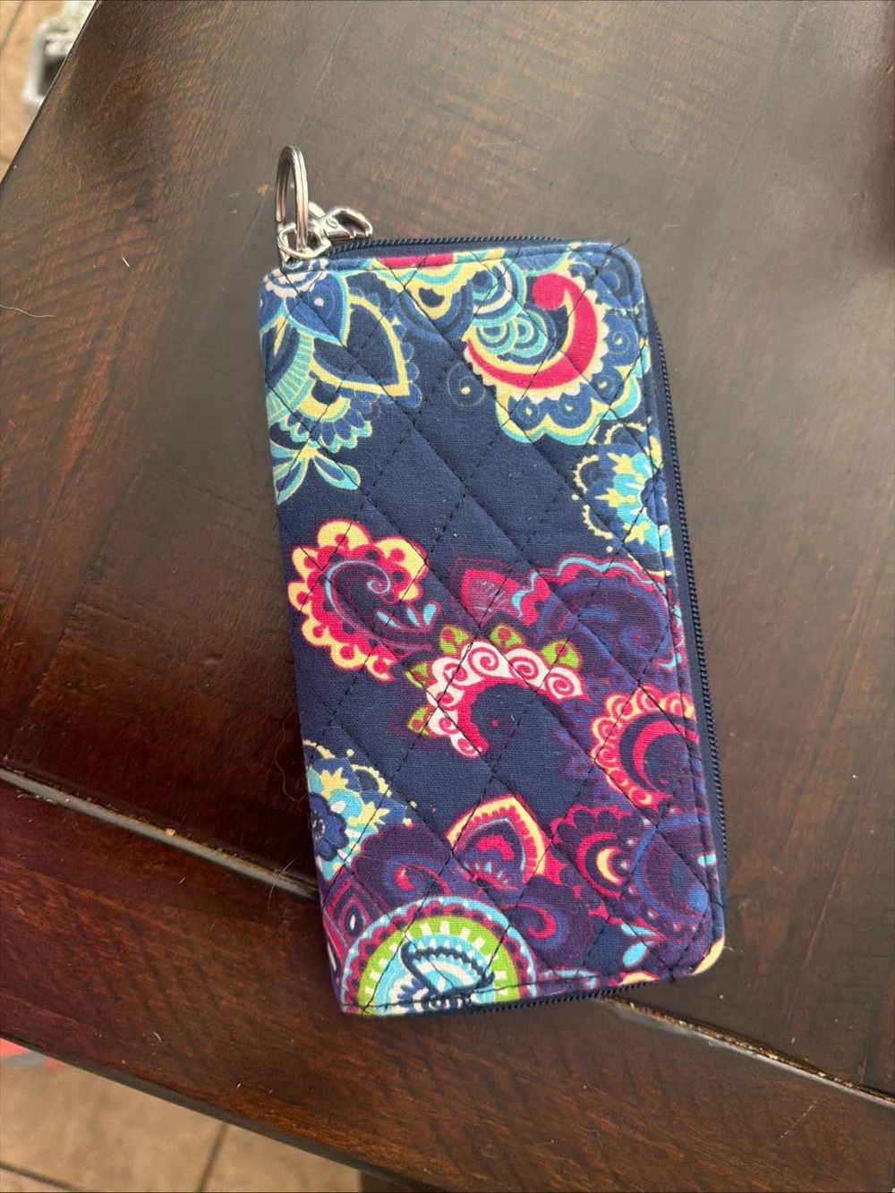 Source Unknown Navy Quilted Wristlet with Multicolor Paisley Print